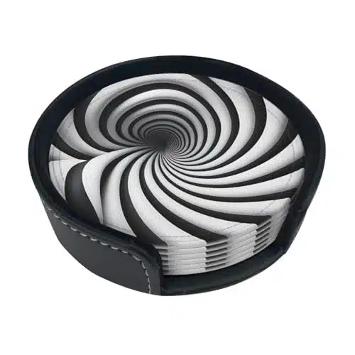 Spiral Optical Illusion Gif Stylish Coasters Set Of   Premium Pu Leather Drink Coasters For Coffee Table And Round Coasters   Non Slip Coasters
