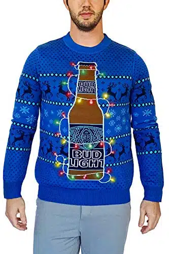 Tipsy Elves X Bud Light Funny Ugly Holiday Sweaters For Men   Bud Light Beer Light Up Pullover Size Large