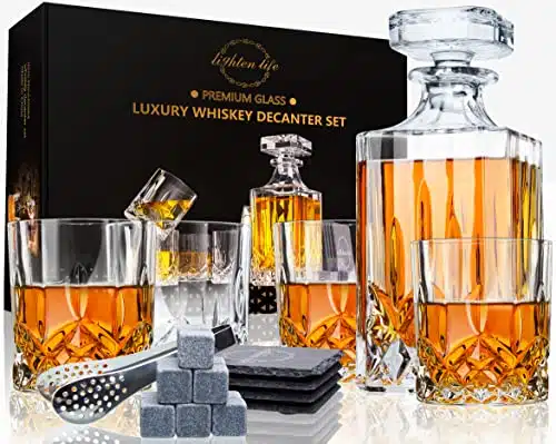 Lighten Life Whiskey Decanter Set With Bar Accessories,Crystal Whiskey Decanter And Glass Set In Gift Box,Non Lead Bourbon Decanter Set For Rum Scotch,Wedding Anniversary Birt