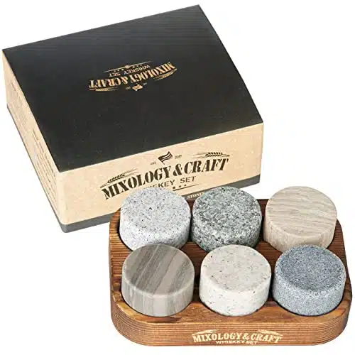 Mixology & Craft Whiskey Stones Set   Circular Granite Bourbon Chilling Rocks   Great Whiskey Gifts For Men, Fathers, Groomsmen Gifts