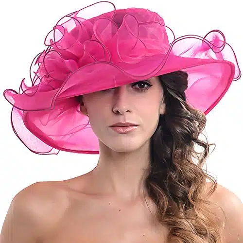 Womens Kentucky Derby Church Hat Rose Dress Fascinator Tea Party Hat Organza Hot Pink